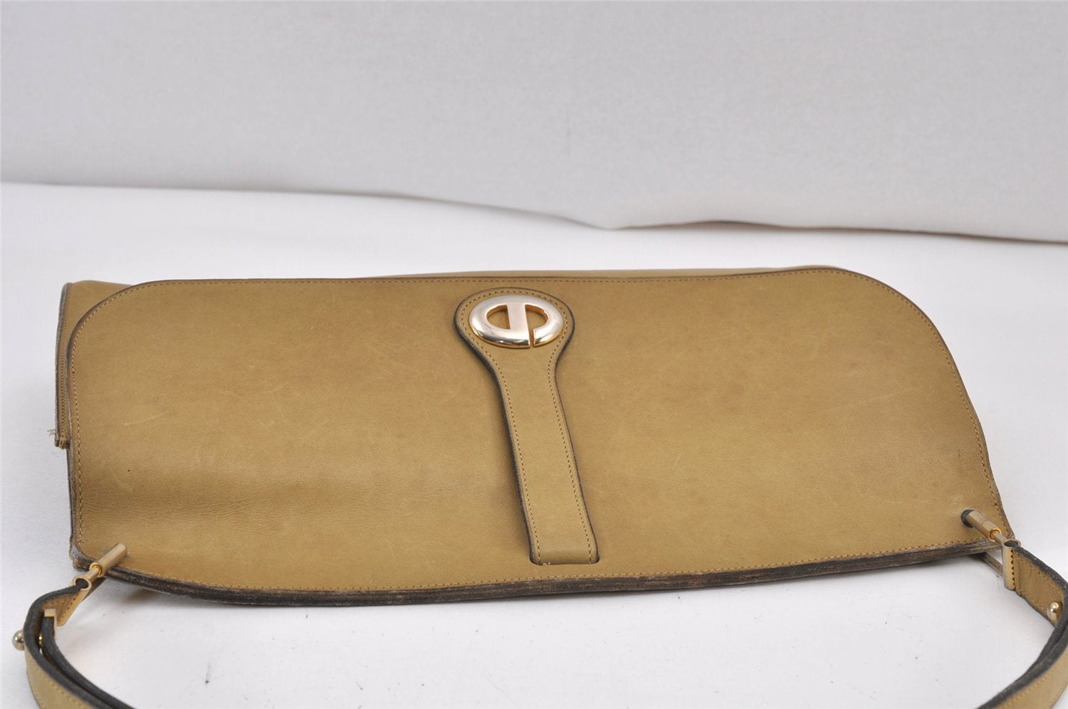 Authentic Christian Dior Vintage Shoulder Hand Bag Purse Leather Khaki 1141K