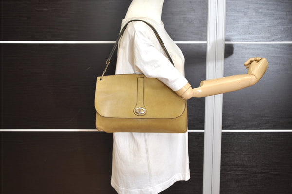Authentic Christian Dior Vintage Shoulder Hand Bag Purse Leather Khaki 1141K