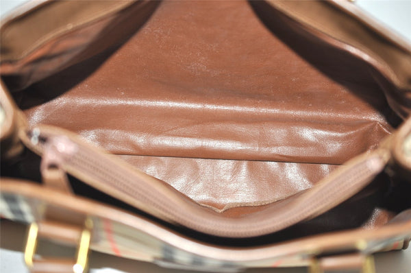 Authentic BURBERRY Vintage Nova Check Canvas Leather Hand Bag Beige Brown 1143I