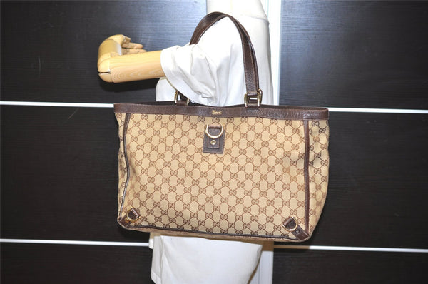 Authentic GUCCI Abbey Tote Hand Bag GG Canvas Leather 141472 Brown 1144I
