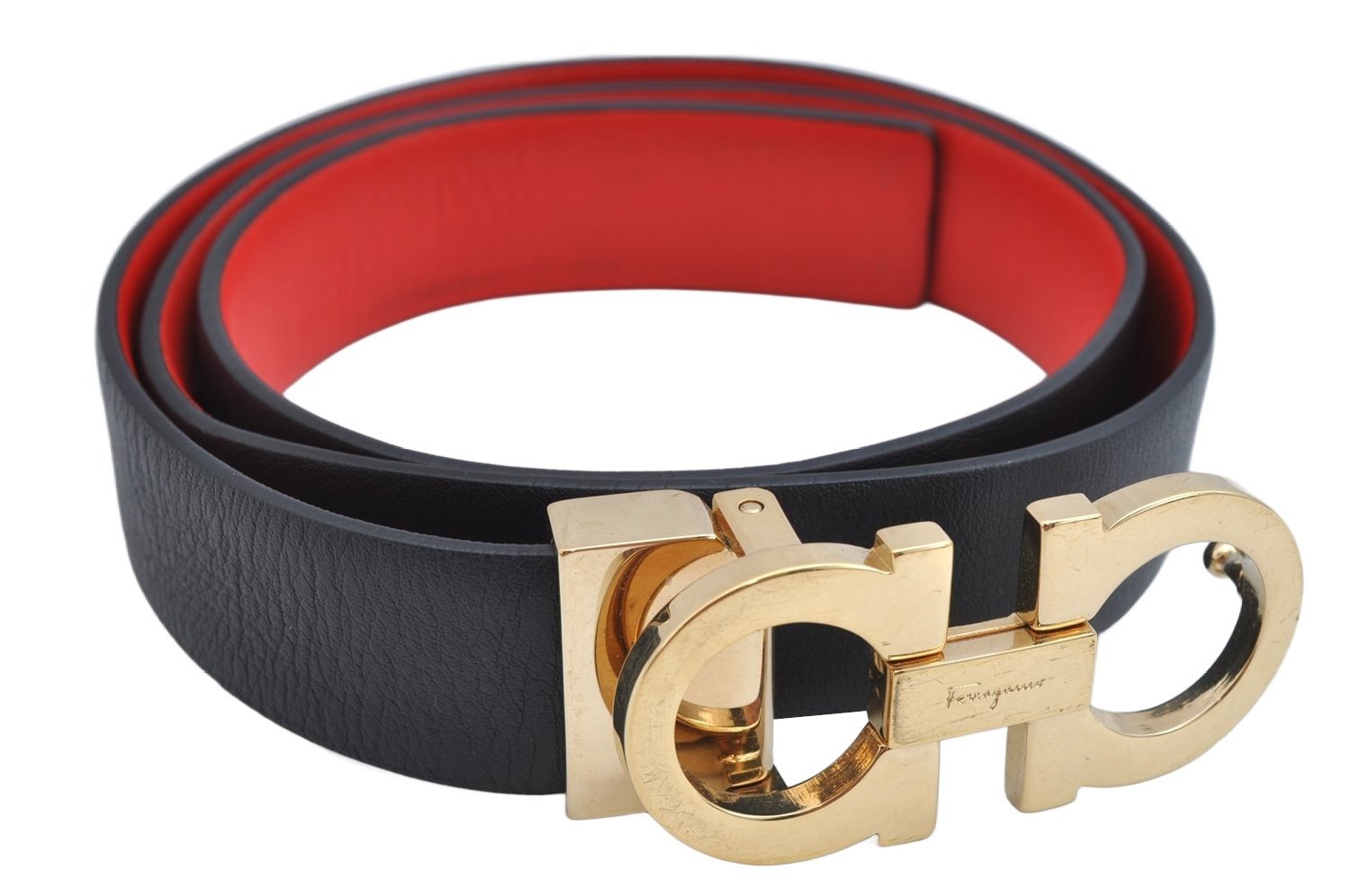 Authentic Salvatore Ferragamo Gancini Belt Leather 27.8-29.7