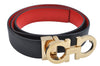 Authentic Salvatore Ferragamo Gancini Belt Leather 27.8-29.7" Black Red SF 1144K