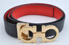Authentic Salvatore Ferragamo Gancini Belt Leather 27.8-29.7" Black Red SF 1144K