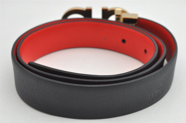 Authentic Salvatore Ferragamo Gancini Belt Leather 27.8-29.7" Black Red SF 1144K