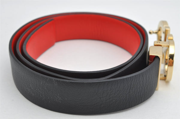 Authentic Salvatore Ferragamo Gancini Belt Leather 27.8-29.7" Black Red SF 1144K