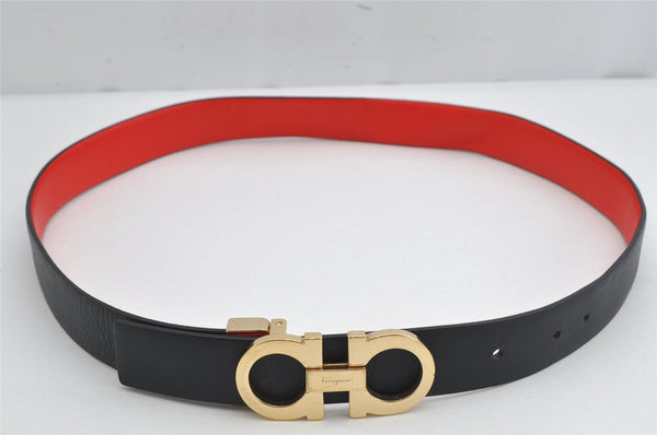 Authentic Salvatore Ferragamo Gancini Belt Leather 27.8-29.7" Black Red SF 1144K