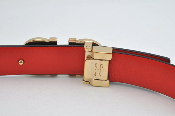 Authentic Salvatore Ferragamo Gancini Belt Leather 27.8-29.7" Black Red SF 1144K