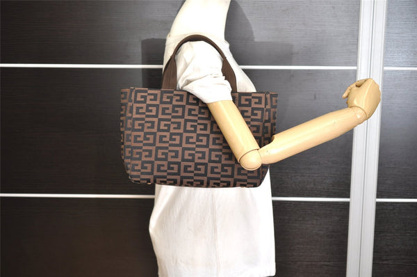 Authentic GIVENCHY Vintage Canvas Leather Tote Hand Bag Brown 1146K