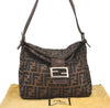 Authentic FENDI Zucca Shoulder Hand Bag Purse Canvas Leather Brown 1147K