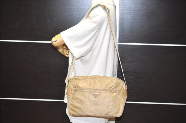 Authentic PRADA Nylon Tessuto Leather Shoulder Cross Body Bag Purse Beige 1151I