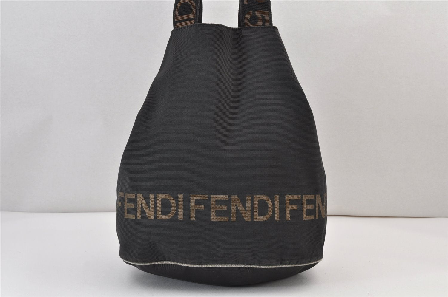 Authentic FENDI Vintage Nylon Leather Tote Hand Bag Black 1152K