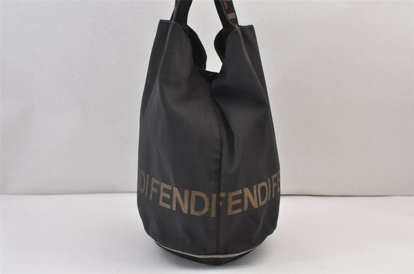 Authentic FENDI Vintage Nylon Leather Tote Hand Bag Black 1152K