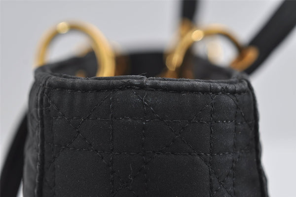 Authentic Christian Dior Lady Dior Cannage Canvas Hand Bag Black CD 1153I