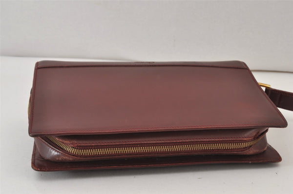 Authentic Cartier Vintage Clutch Hand Bag Purse Leather Bordeaux Red 1153K