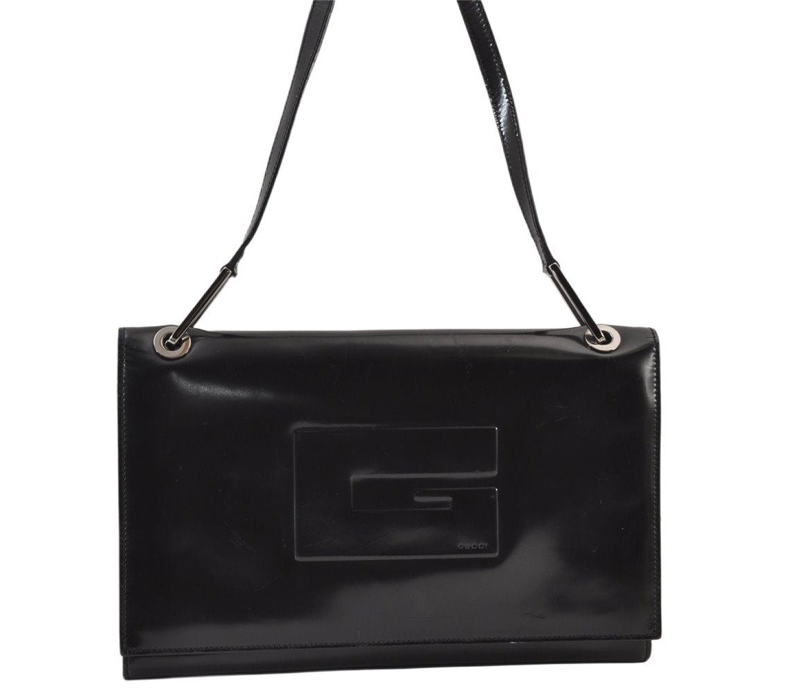 Authentic GUCCI Vintage Shoulder Hand Bag Purse Enamel 0013033 Black 1154K