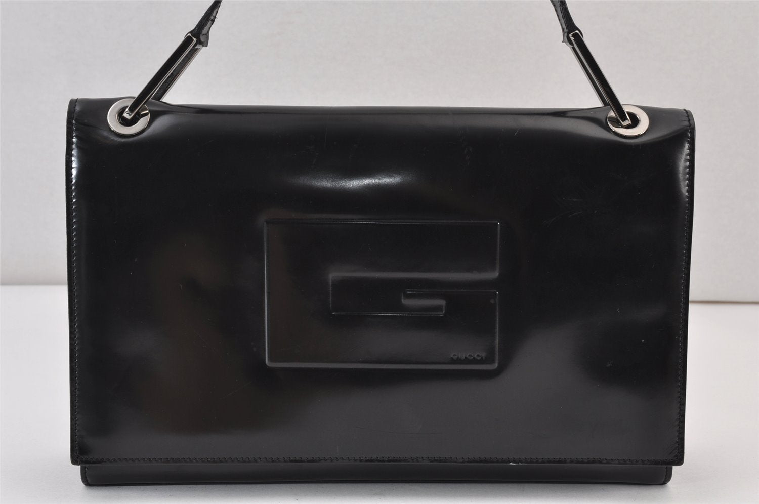 Authentic GUCCI Vintage Shoulder Hand Bag Purse Enamel 0013033 Black 1154K