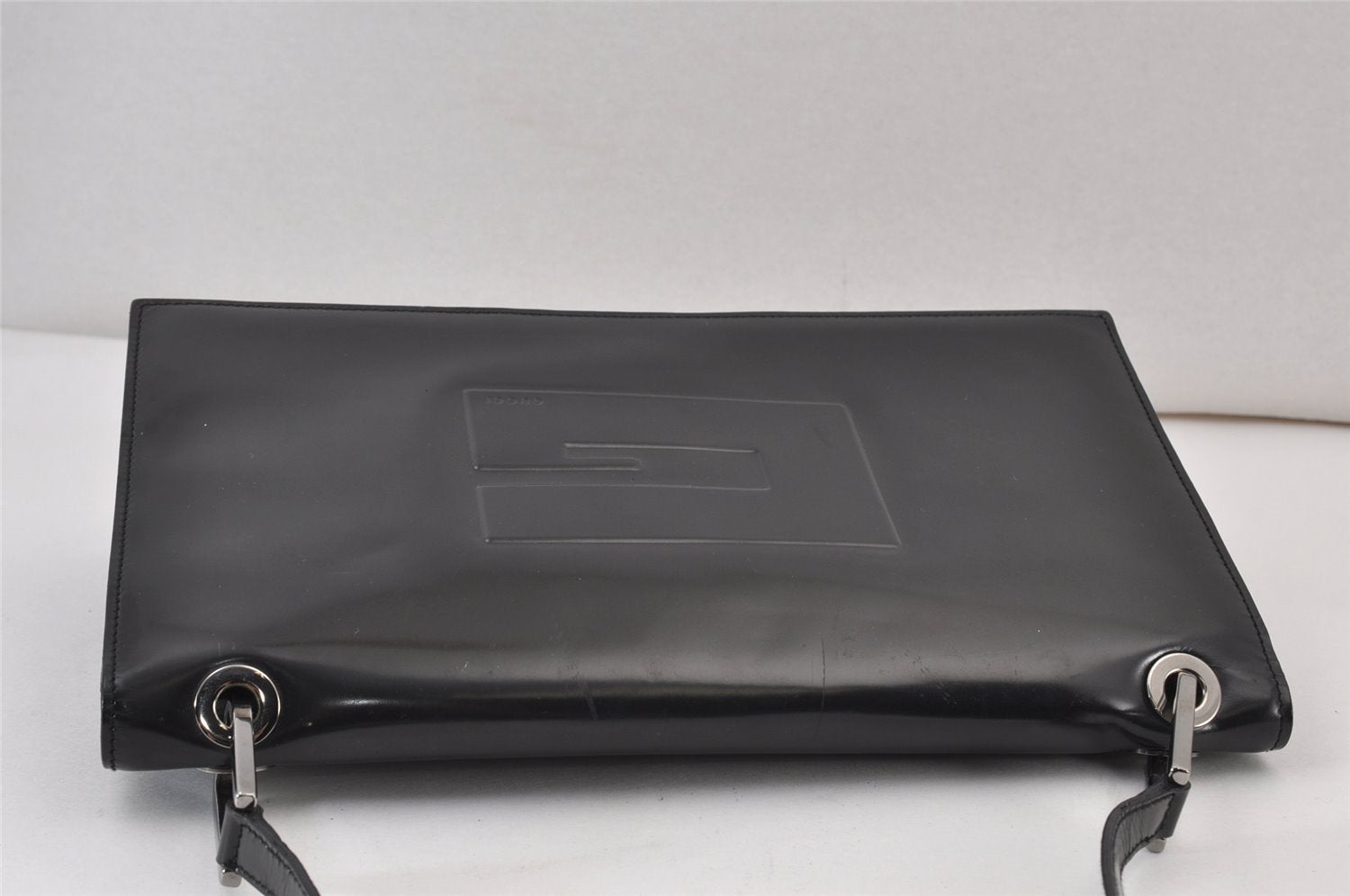 Authentic GUCCI Vintage Shoulder Hand Bag Purse Enamel 0013033 Black 1154K