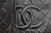 Authentic CHANEL Calf Skin Cambon Line CC Logo Bifold Long Wallet Black 1155K