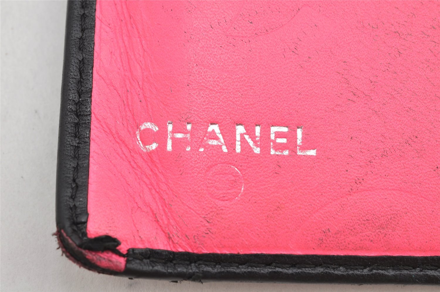 Authentic CHANEL Calf Skin Cambon Line CC Logo Bifold Long Wallet Black 1155K