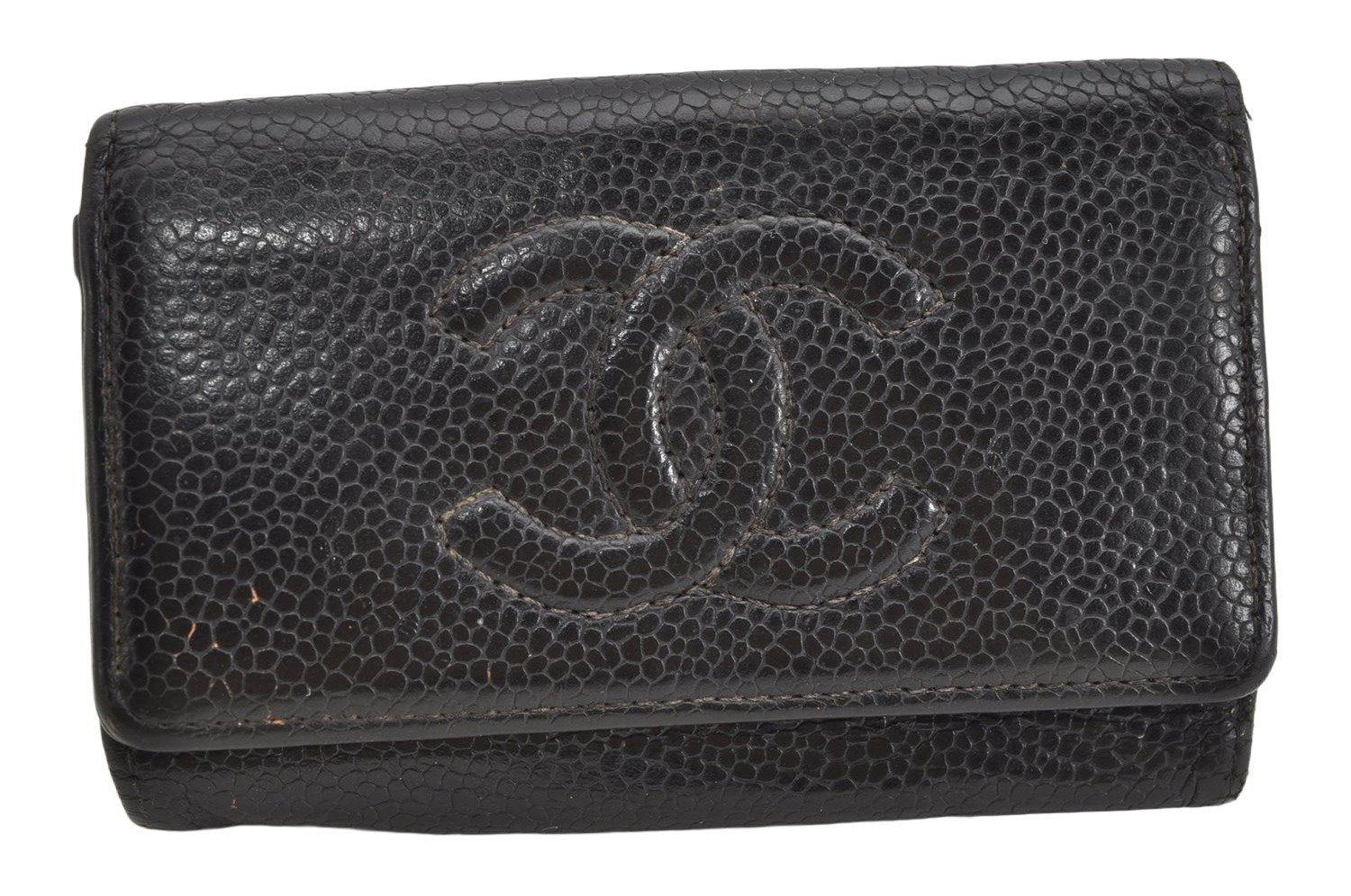 Authentic CHANEL Caviar Skin 6 Six Hooks Key Case Purse CC Logo Black 1156K