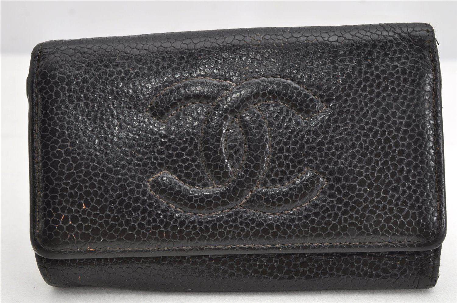 Authentic CHANEL Caviar Skin 6 Six Hooks Key Case Purse CC Logo Black 1156K