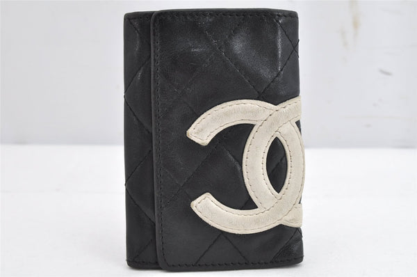 Auth CHANEL Cambon Line Quilted CC Logo Calf Skin 6 Hooks Key Case Black 1157K