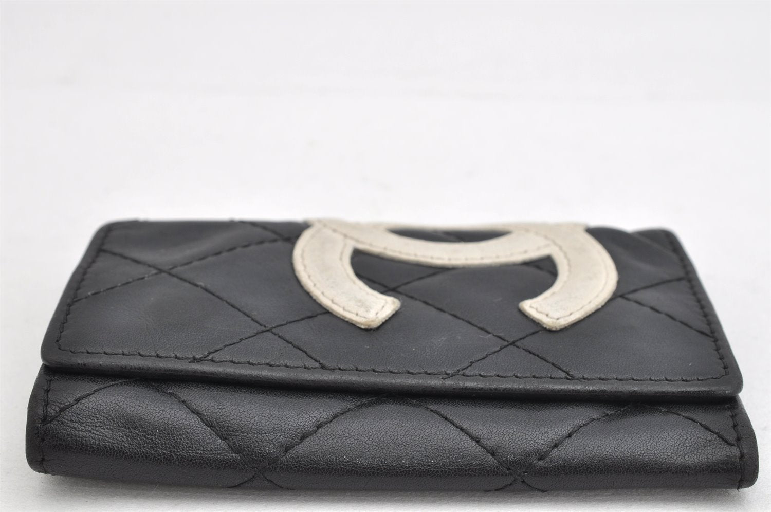 Auth CHANEL Cambon Line Quilted CC Logo Calf Skin 6 Hooks Key Case Black 1157K