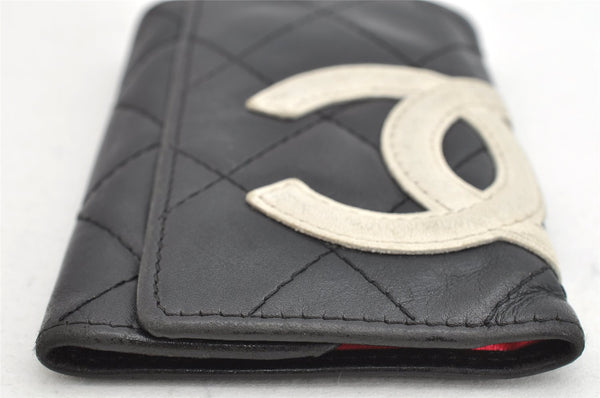 Auth CHANEL Cambon Line Quilted CC Logo Calf Skin 6 Hooks Key Case Black 1157K