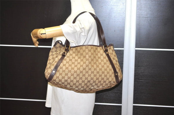 Authentic GUCCI Abbey Shoulder Tote Bag GG Canvas Leather 130736 Brown 1159I
