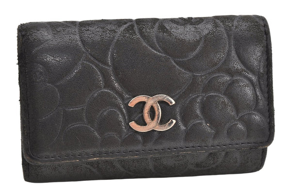 Authentic CHANEL Camellia Calf Skin 6 Six Hooks Key Case Black Junk 1159K