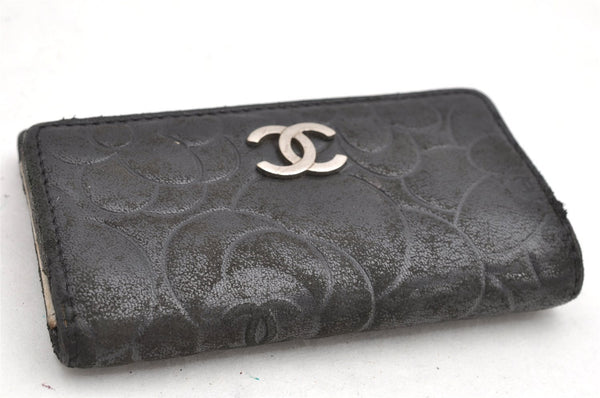 Authentic CHANEL Camellia Calf Skin 6 Six Hooks Key Case Black Junk 1159K