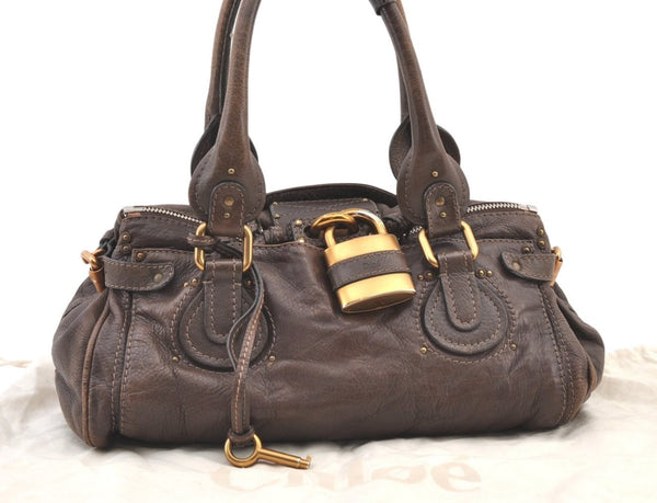 Authentic Chloe Vintage Paddington Leather Shoulder Hand Bag Brown 1160K