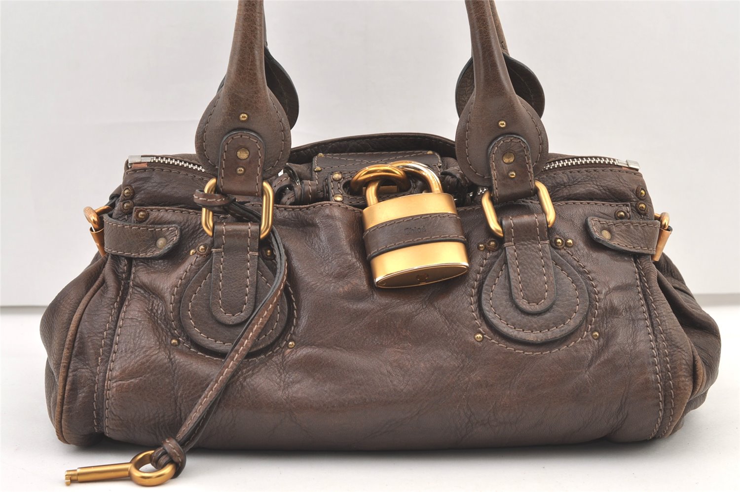 Authentic Chloe Vintage Paddington Leather Shoulder Hand Bag Brown 1160K