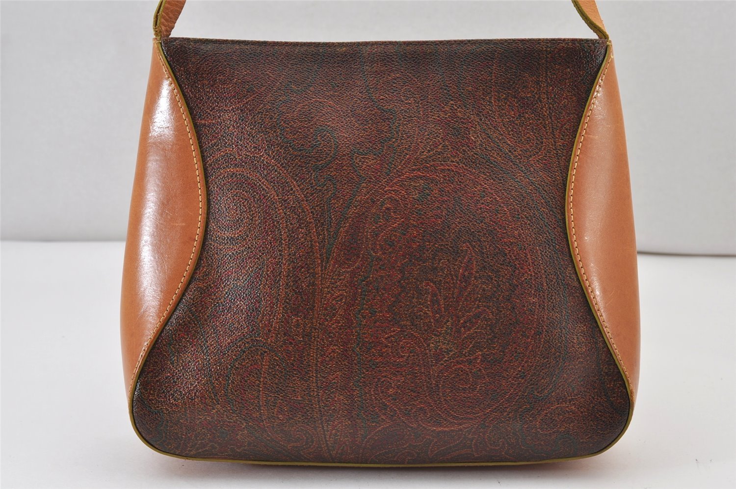 Authentic ETRO Paisley Shoulder Hand Bag Purse PVC Leather Bordeaux Red 1163K