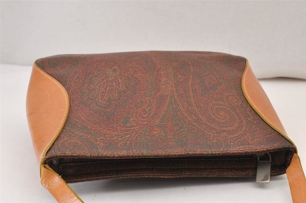 Authentic ETRO Paisley Shoulder Hand Bag Purse PVC Leather Bordeaux Red 1163K