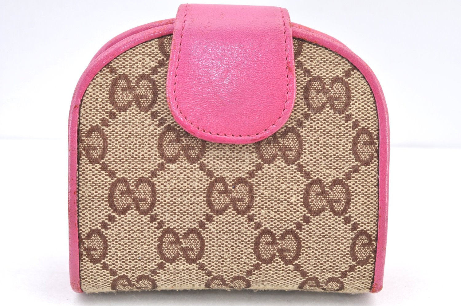 Authentic GUCCI Mini Wallet Coin Purse GG Canvas Leather Brown Pink 1164E