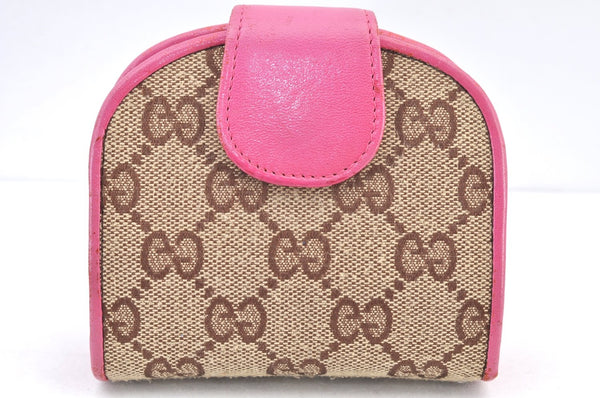 Authentic GUCCI Mini Wallet Coin Purse GG Canvas Leather Brown Pink 1164E