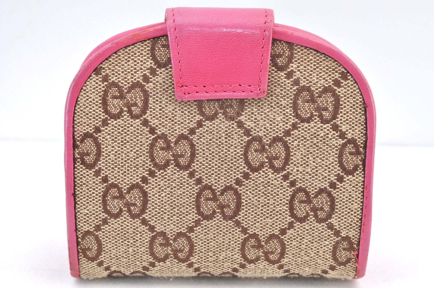 Authentic GUCCI Mini Wallet Coin Purse GG Canvas Leather Brown Pink 1164E