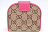 Authentic GUCCI Mini Wallet Coin Purse GG Canvas Leather Brown Pink 1164E