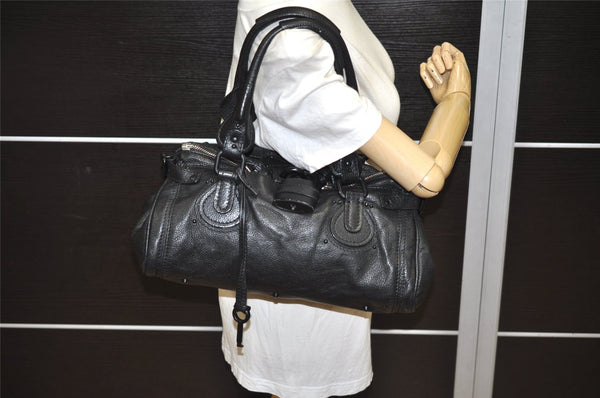 Authentic Chloe Vintage Paddington Leather Shoulder Hand Bag Black 1164K