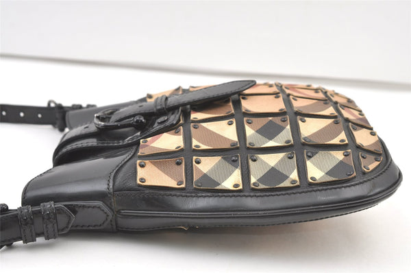 Authentic BURBERRY Nova Check Shoulder Cross Bag Purse Enamel PVC Black 1165K