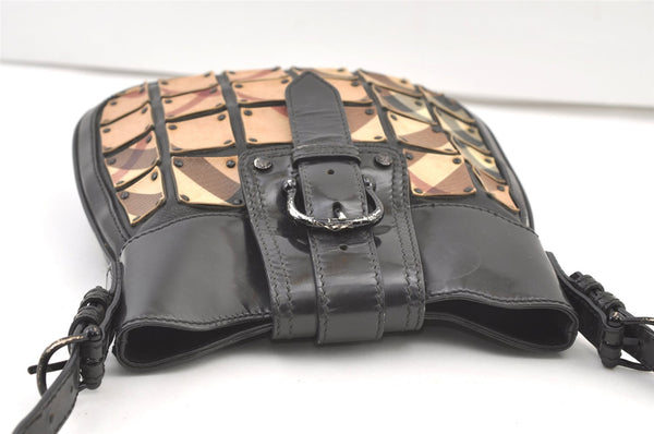 Authentic BURBERRY Nova Check Shoulder Cross Bag Purse Enamel PVC Black 1165K
