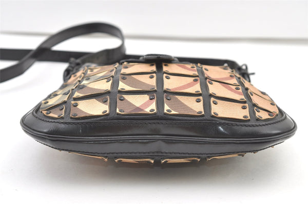 Authentic BURBERRY Nova Check Shoulder Cross Bag Purse Enamel PVC Black 1165K