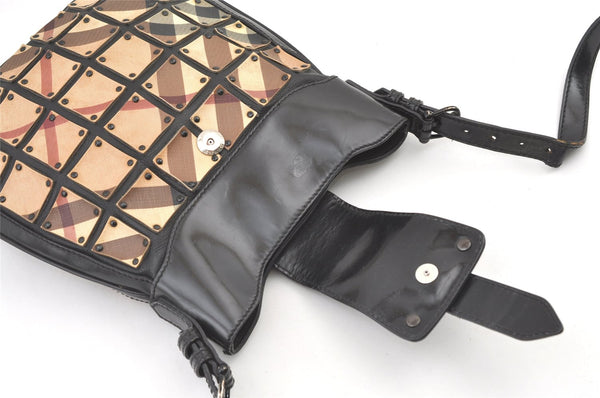 Authentic BURBERRY Nova Check Shoulder Cross Bag Purse Enamel PVC Black 1165K