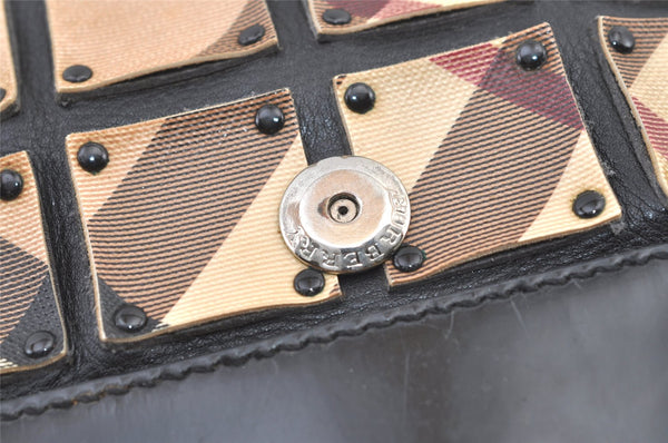 Authentic BURBERRY Nova Check Shoulder Cross Bag Purse Enamel PVC Black 1165K