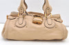 Authentic Chloe Paddington Leather Shoulder Hand Bag Beige 1166K