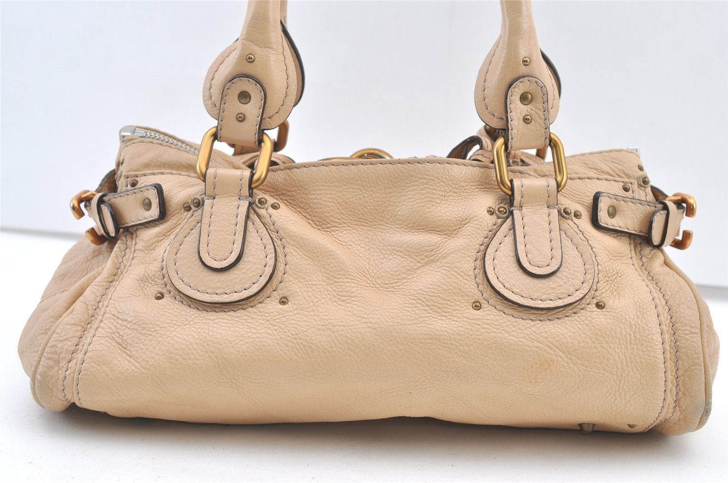 Authentic Chloe Paddington Leather Shoulder Hand Bag Beige 1166K