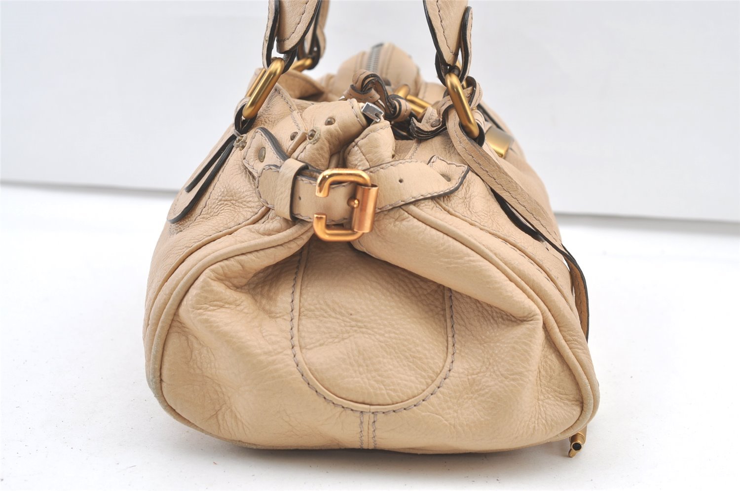 Authentic Chloe Paddington Leather Shoulder Hand Bag Beige 1166K