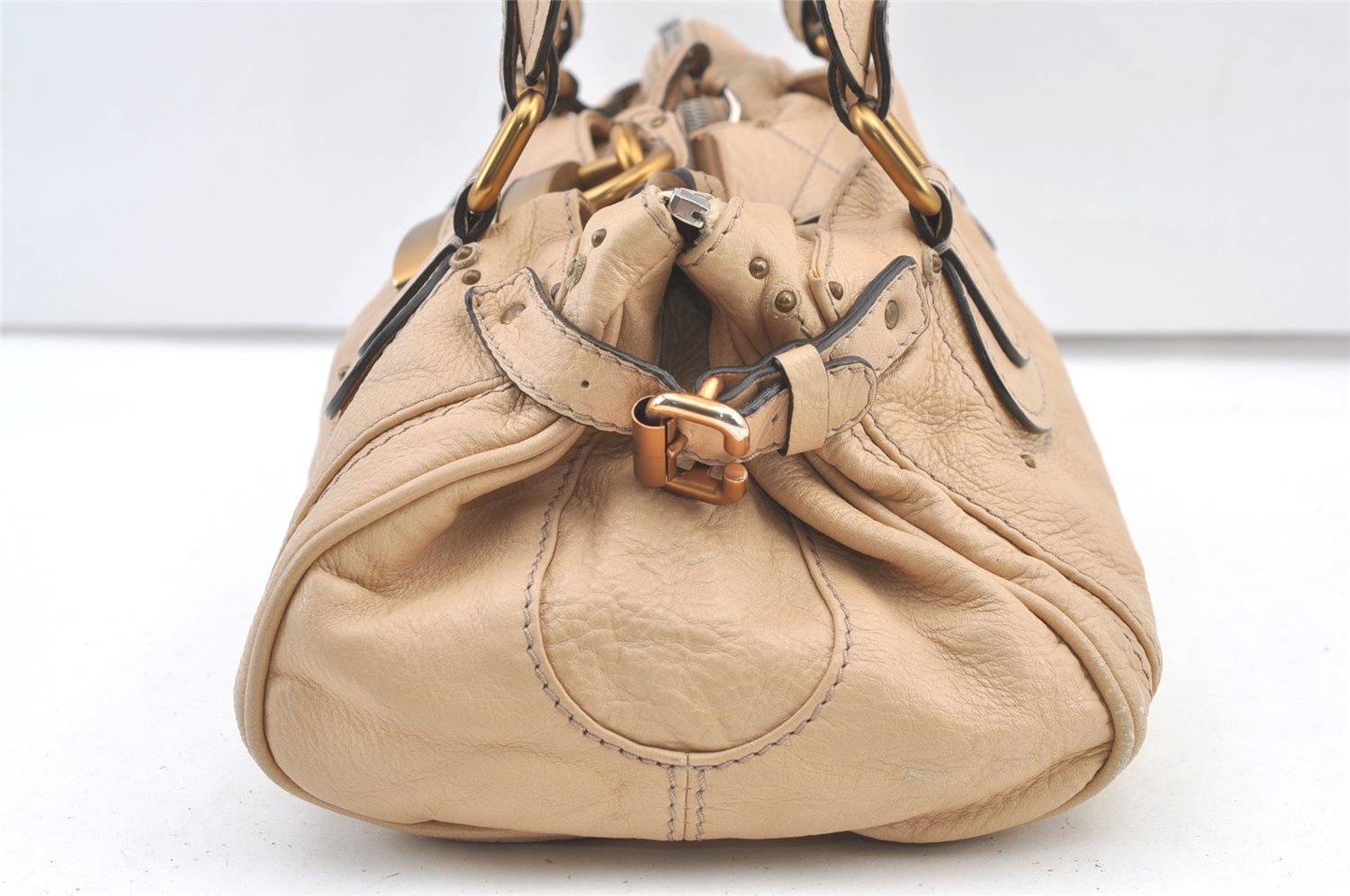 Authentic Chloe Paddington Leather Shoulder Hand Bag Beige 1166K