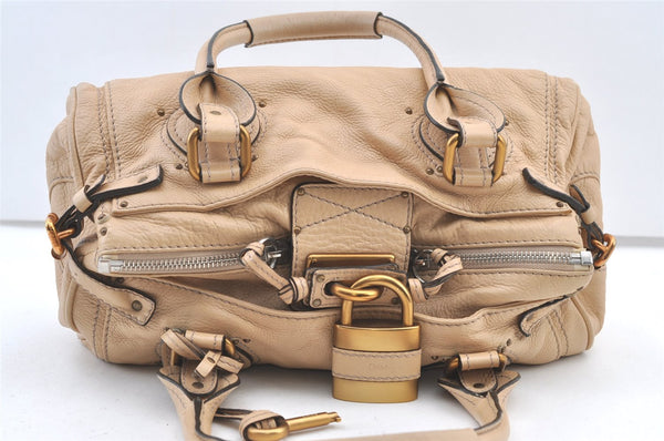 Authentic Chloe Paddington Leather Shoulder Hand Bag Beige 1166K